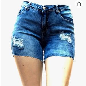 Pasion Stretch Distressed Blue Jeans Shorts F061